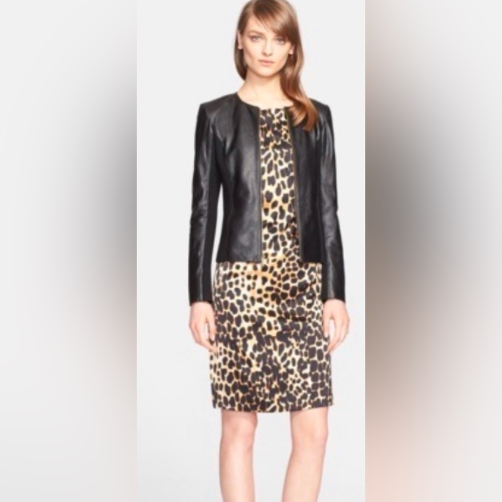 NEW ST.John Leopard Animal Print Beige Brown Knee High Dress $795. Size 8/10